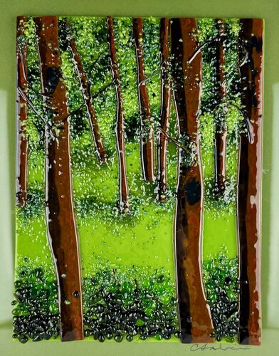 fused glass art forest scene