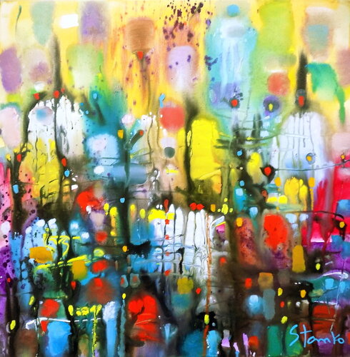 abstract painting reminiscent of a rainy day