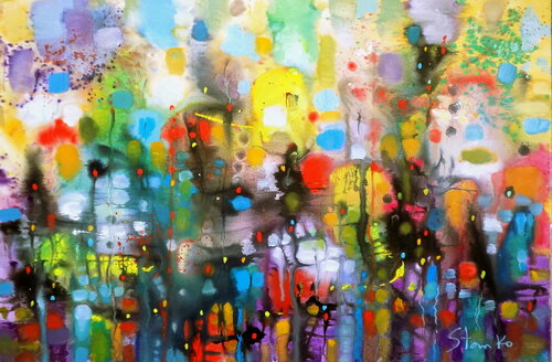 abstract painting with rainy look