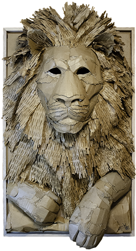 cardboard sculpture of a lion