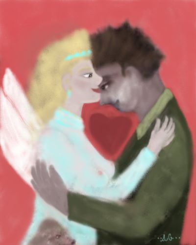 whimsical digital painting of a pair of lovers