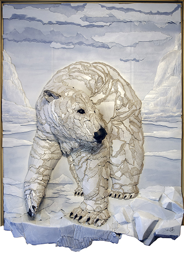 polar bear sculpture made of cardboard