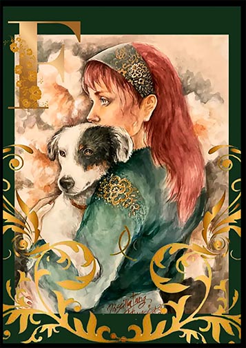 portrait of a young woman holding a dog