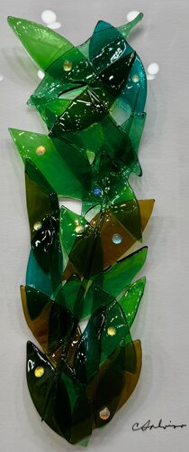 wall sculpture fused glass leaves