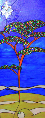 stained glass window of a tree design