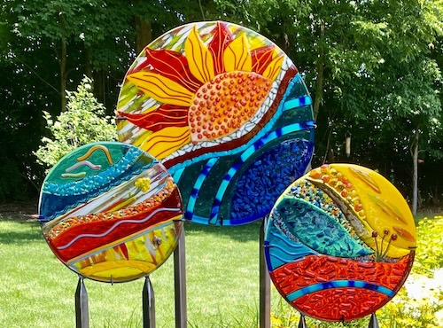 Glass and metal sunflower sculpture