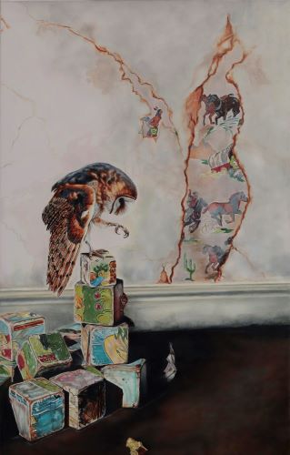 oil painting of an owl in a nursery