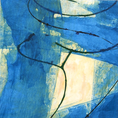 bold abstract mixed media painting in blues