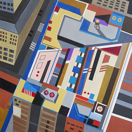 aerial view painting of Wall Street