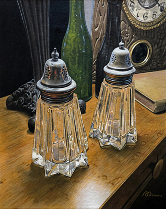 still life painting of salt and pepper shakers