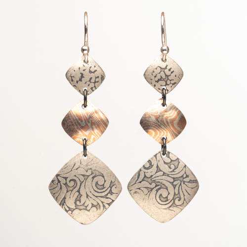 textured mixed metal handmade earrings